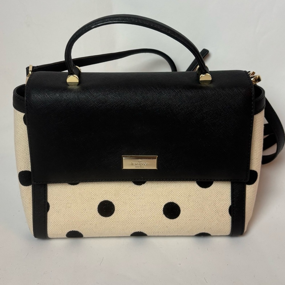 kate spade Black and Cream Polka Dot Top-Handle Crossbody